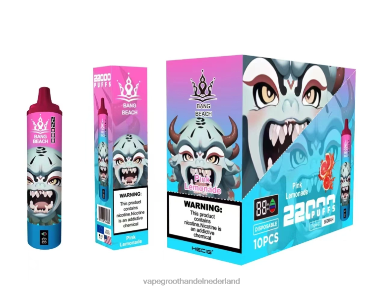 Bang Beach 22000 trekjes slim scherm 2HL2X15 - Vape Groothandel Inkoop roze limonade