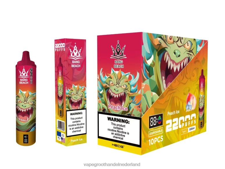 Bang Beach 22000 trekjes slim scherm 2HL2X16 - Vape Groothandel Nederland perzik ijs