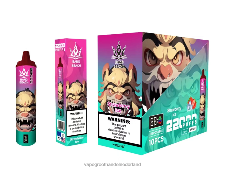 Bang Beach 22000 trekjes slim scherm 2HL2X20 - Vape Groothandel Inkoop aardbeien ijs