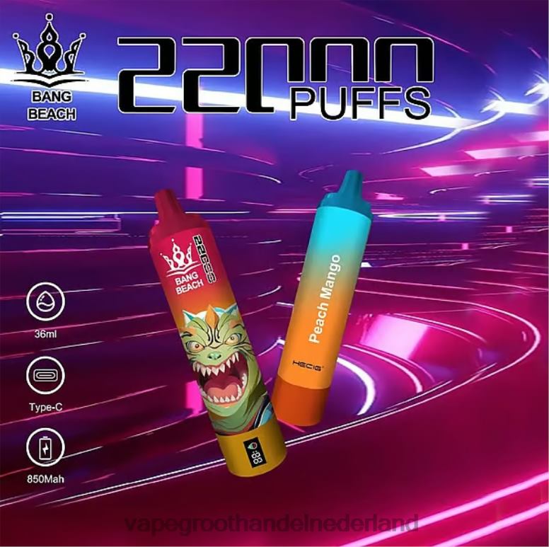 Bang Beach 22000 trekjes slim scherm 2HL2X24 - Vape Bestseller perzik-mango