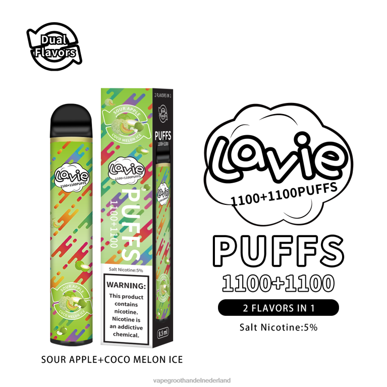 LAVIE BAR Switch 2200 trekjes 60LDV297 | Vape Groothandel Nederland zure appel/kokosmeloen ijs