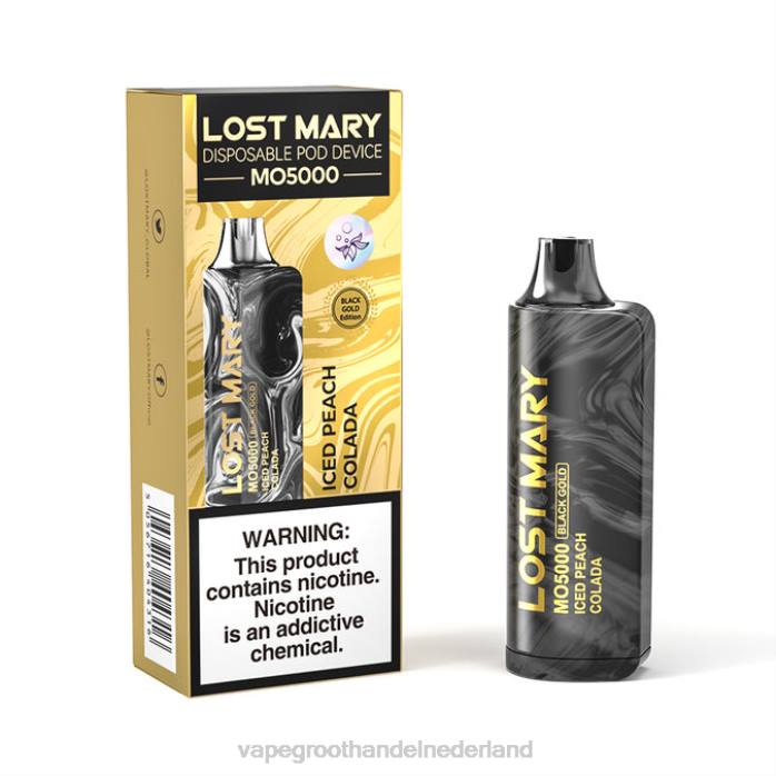 2NRV345 ijskoude perzik colada - Vape Amsterdam LOST MARY MO5000 zwart goud 10ml
