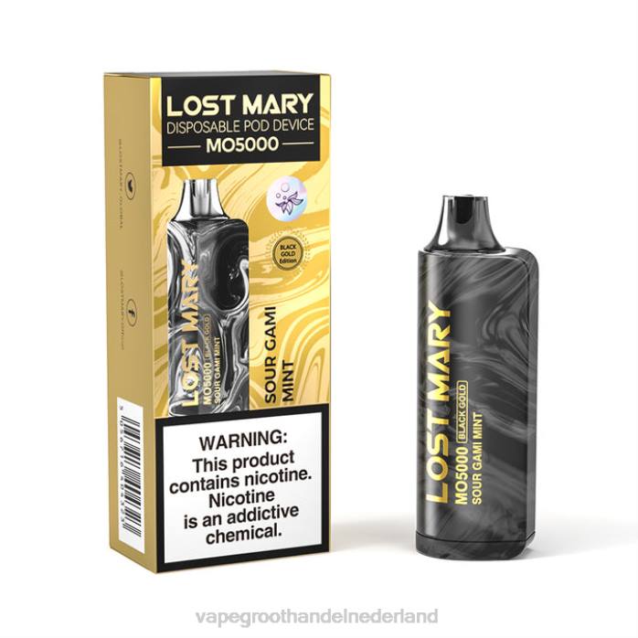 2NRV346 zure gamimunt - wegwerp Vape Groningen LOST MARY MO5000 zwart goud 10ml